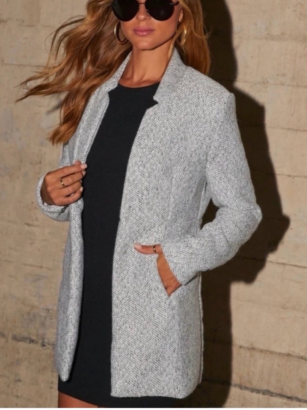 Vici Light Gray Open-Front Tailored Blazer Coat